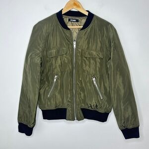 Missguided Olive Green Bomber Jacket Zip Front Utility Pockets Women Size‎ 8